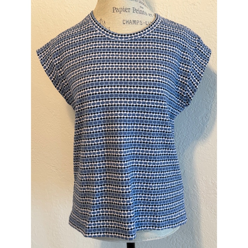 Kim & Cami Los Angeles Blue Textured Stripe Cap Sleeve Top Medium A4277-D518